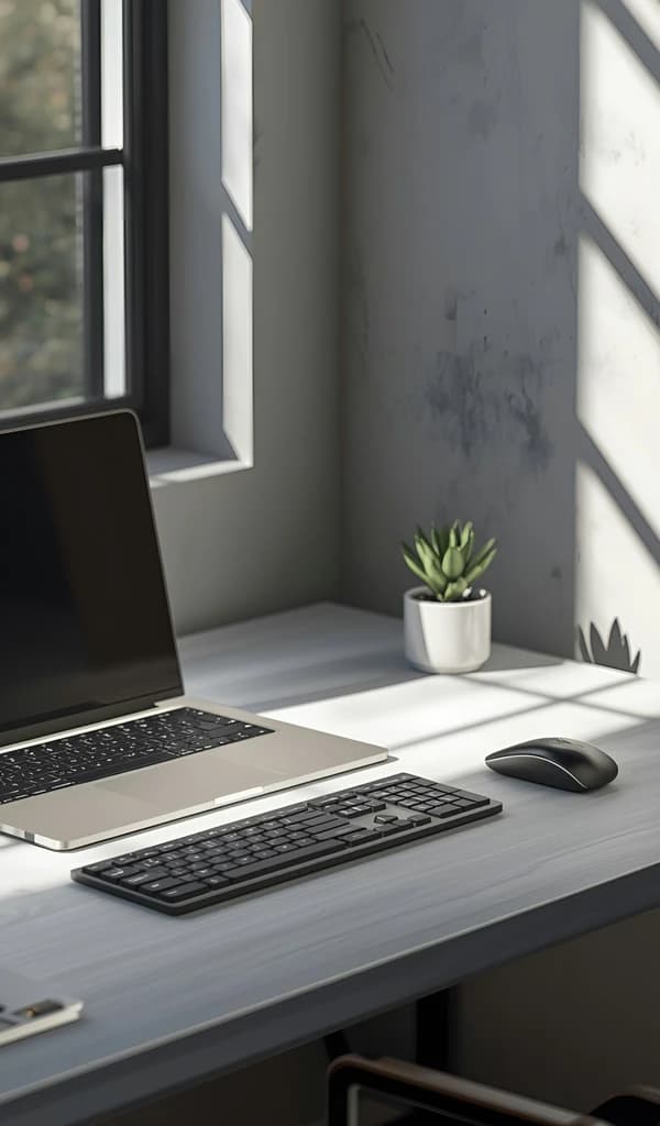 Workspace with laptop showing focused work environment